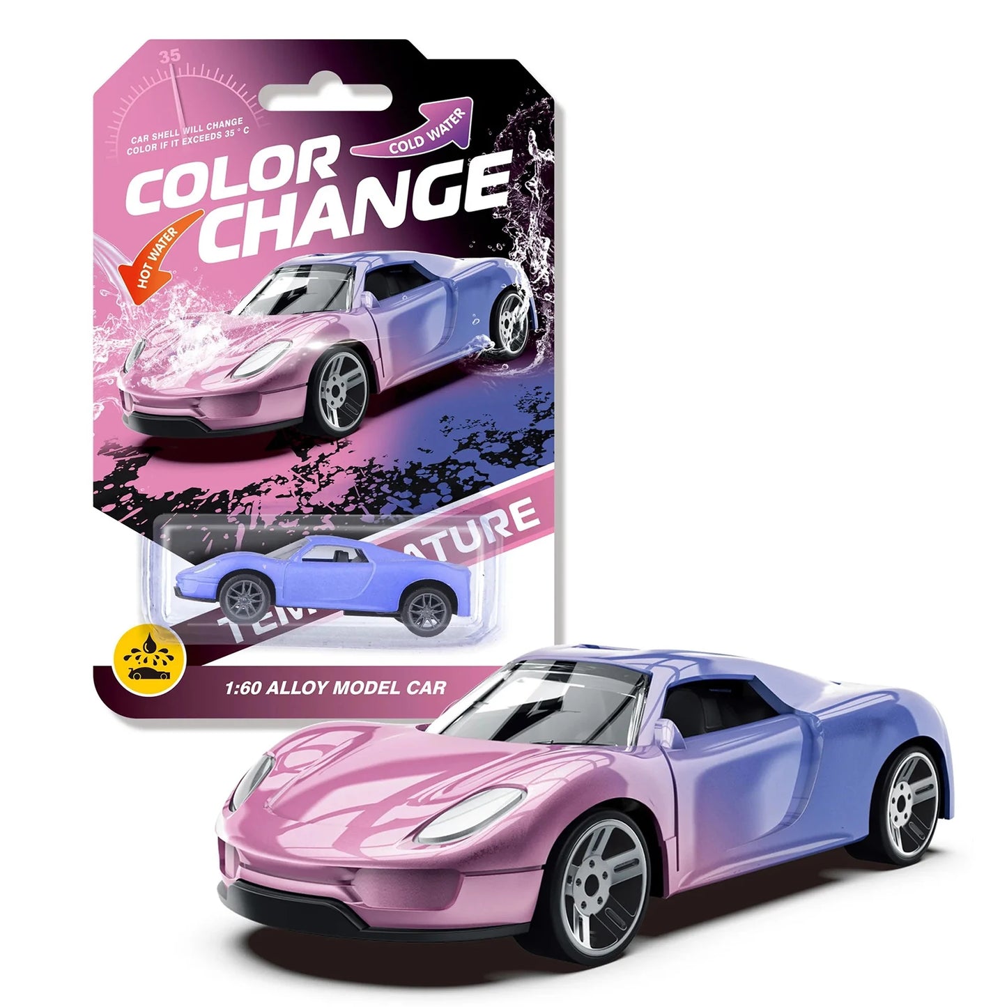 Magic Mini Water & Temp Color Change Alloy Car 1:64, Pull Back Racing Model with Durable Crash-Proof Slide for Boys Kids Gifts