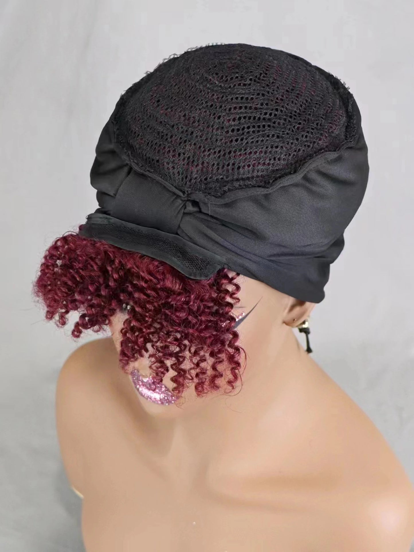 200% Density 1BT30 Afro Kinky Curly Scarf Wig with Bangs Machine Made Wig Curly 100% Human Hair Wig Preplucked for Black Women