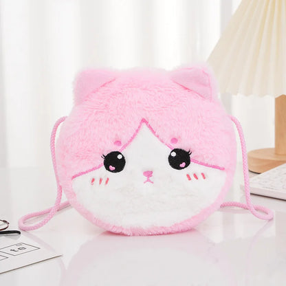 Kawaii Cartoon Cat Crossbody Bag Single Shoulder Bag Girl kids Cute Plush Round Zero Wallet 2024 New