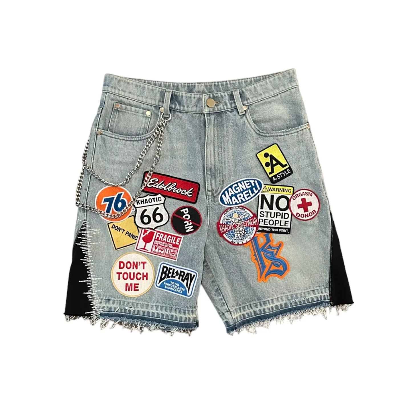 American Retro Patchwork Blue Denim Shorts Y2K Jeans Mens Womens Hip Hop Retro Baggy Shorts Low Waist Over The Knee Pants