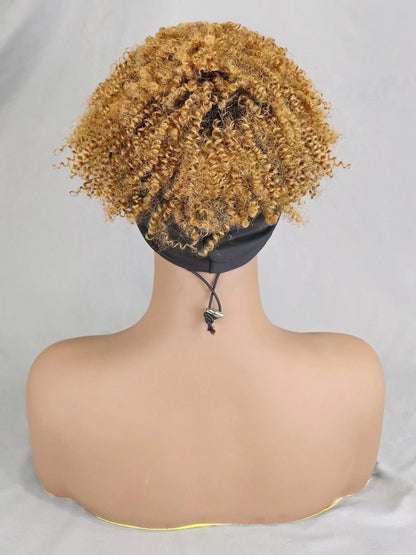 200% Density 1BT30 Afro Kinky Curly Scarf Wig with Bangs Machine Made Wig Curly 100% Human Hair Wig Preplucked for Black Women