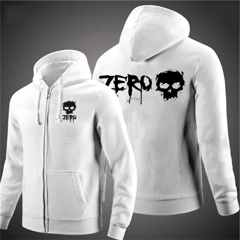 2025 ZERO skateboard logo men's new solid color zipper hooded long sleeved jacket Harajuku casual sportswear hooded pullover
