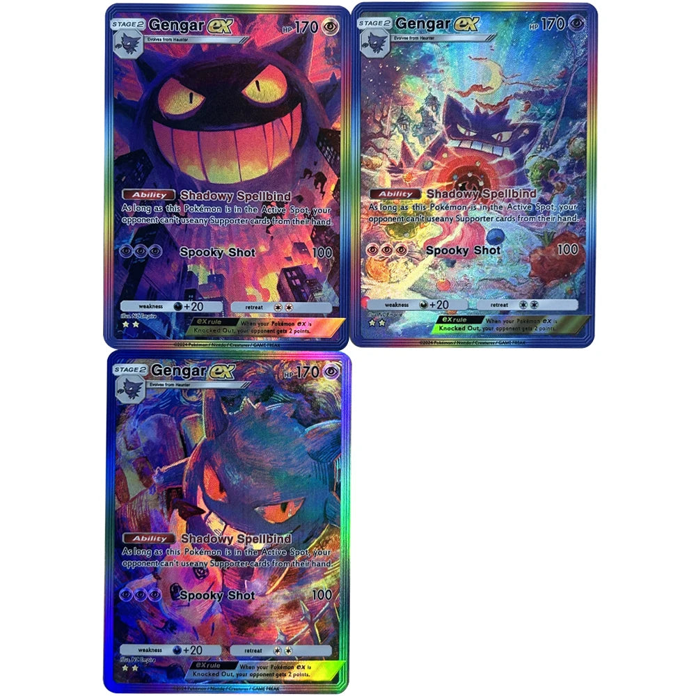 3Pcs/set DIY Anime PTCG Collection Card Gengar Ex HP170 English Spooky Shot Refractive Color Flash Relief Card Kid Gifts Toy