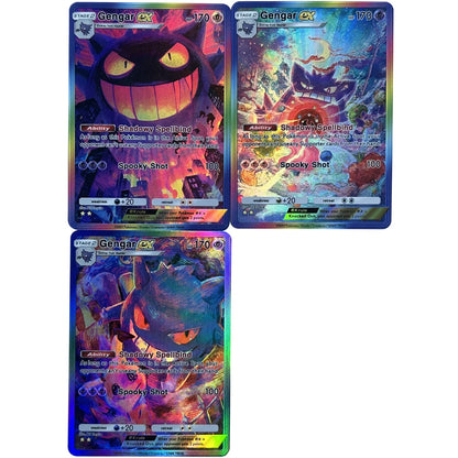 3Pcs/set DIY Anime PTCG Collection Card Gengar Ex HP170 English Spooky Shot Refractive Color Flash Relief Card Kid Gifts Toy