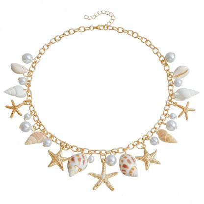 Chaîne de taille bohème d'été, pendentif en forme d'étoile de mer, coquillage, lien de taille ajouré, chaîne de corps pour bikini de plage pour femmes