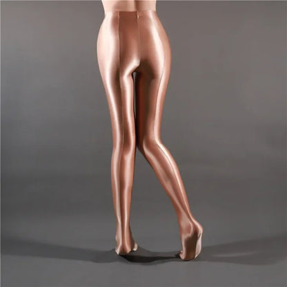 Glossy Shiny Stage Performance Leggings High Waist Fitness with Socks Skinny Yoga Trousers Women Clothing Stage Show