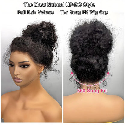 360 Full Invisi Strap Drawstring Sung HD Lace 30 Inch Human Hair Wigs 250% Density Water Kinky Curly Pre Plucked Glueless Black