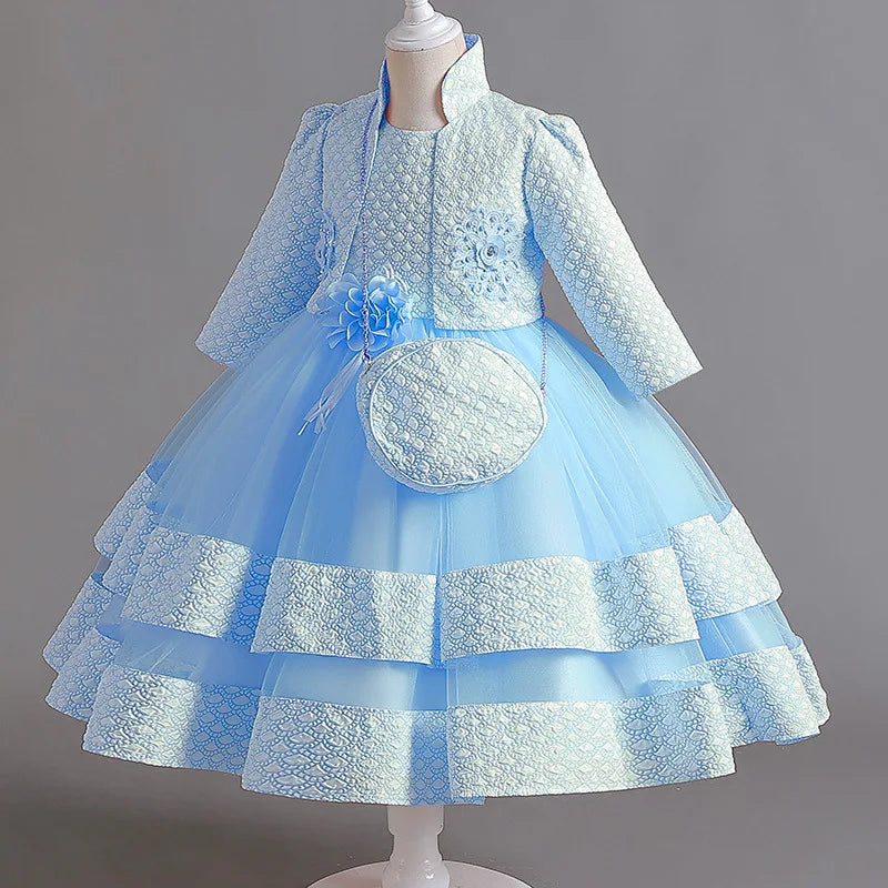 New Girls' Dress Two Piece Set 3-10 Years Old Gorgeous Christmas Performance Dress Autumn Girls' Party Prom Dress