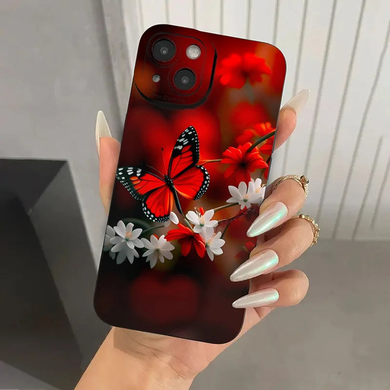 Case for Redmi Note 13 4G Cases Red Butterfly Flower Case for Xiaomi Redmi Note 13 12Pro Plus 5G 12S 11S 11 10S 10 12C 13C Cover