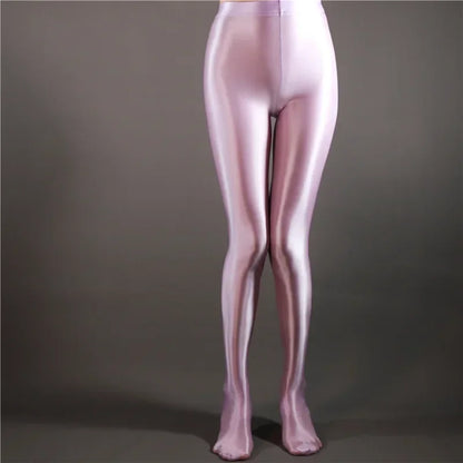 Glossy Shiny Stage Performance Leggings High Waist Fitness with Socks Skinny Yoga Trousers Women Clothing Stage Show