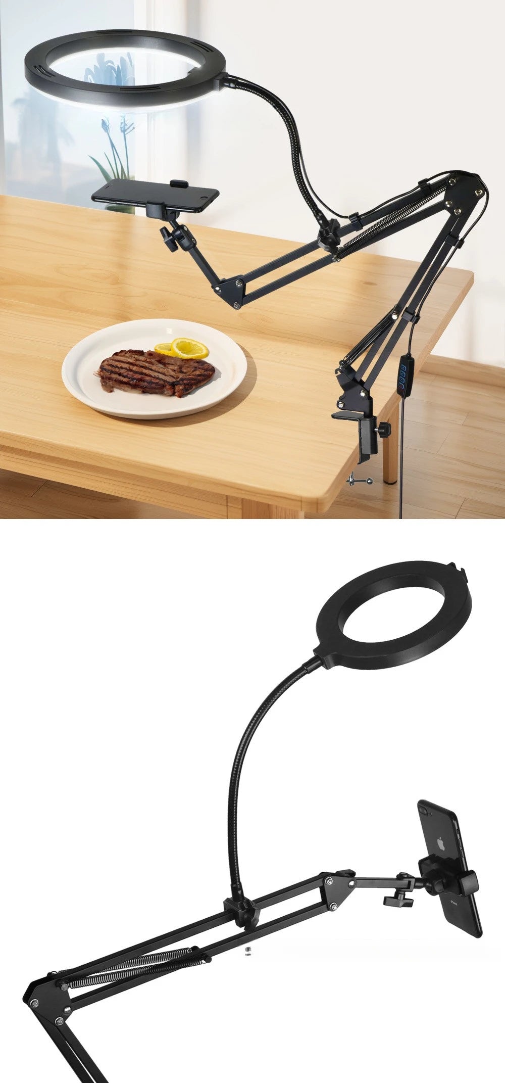 Phone Live Streaming Stand Desktop Multifunctional Overhead Shooting  Floor Tripod with Fill Light for Selfie and Video Shooting