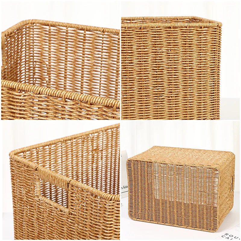 Boîte de rangement tissée à la main Grand panier Rangement de vêtements tissés Cuisine Chambre Salon Vêtements Épicerie Articles divers Organisateur