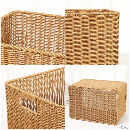 Boîte de rangement tissée à la main Grand panier Rangement de vêtements tissés Cuisine Chambre Salon Vêtements Épicerie Articles divers Organisateur