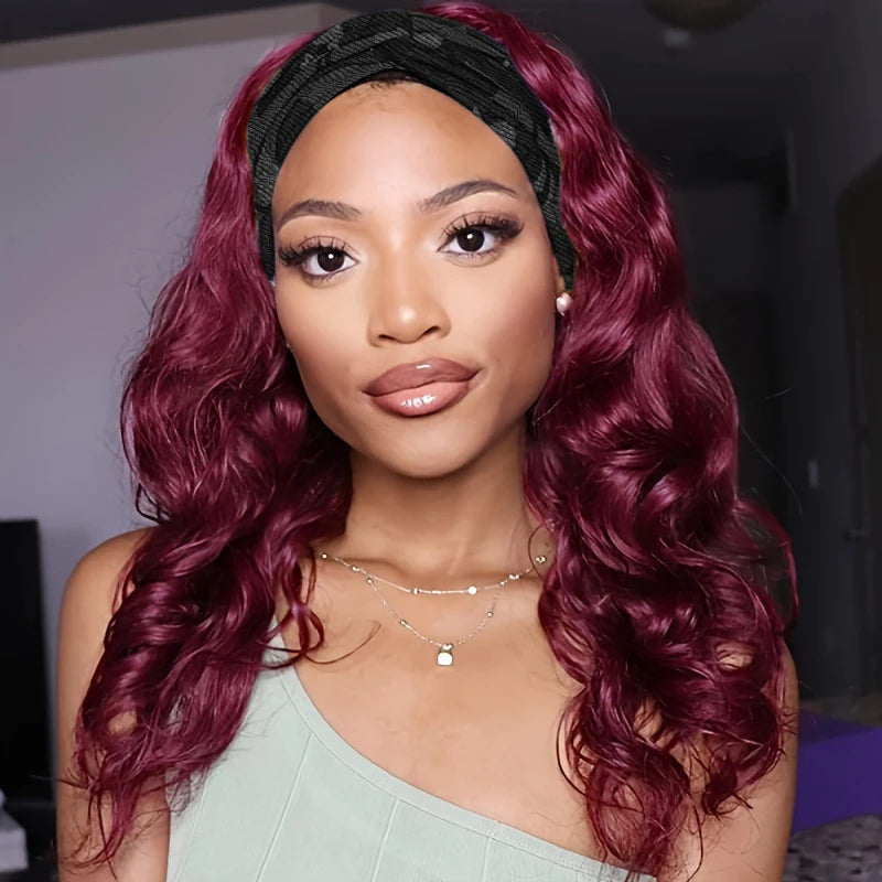 99J Burgundy Headband Wigs Human Hair Body Wave 99J Burgundy Red Wig Glueless Full Machine Made Human Hair Wigs For Women