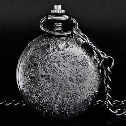 Black Thorn Heart Hollow Quartz Pocket Watch Classic Retro Necklace Pendant for Men Women Necklace Gifts Clock Relogio De Bolso