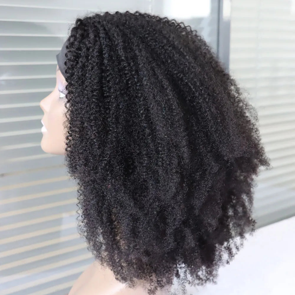 Afro Kinky Curly Headband Wigs Virgin Remy Human Hair Wig  4B 3C Afro Curly  Brazilian Hair Machine Made Wig With Band For Women