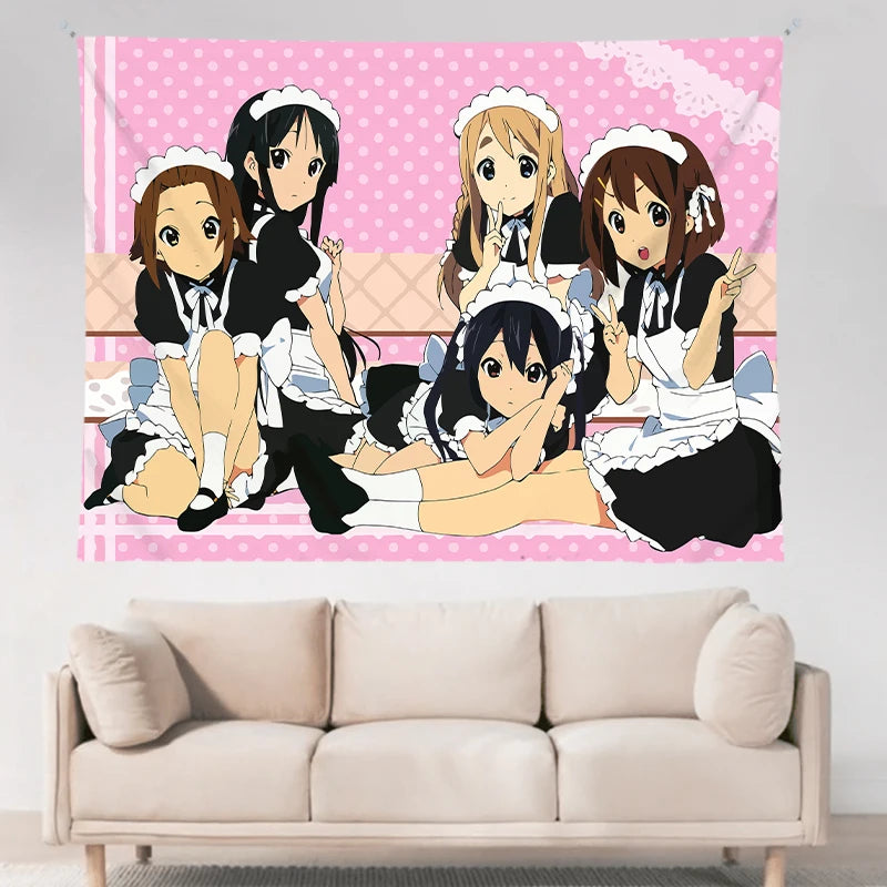 VIKAMA Anime Tapestry Sweet Fun Mvp Sisters & Cat Ears Maid & Electro Girls Ins Style Living Room Kawaii Decoration Game Room