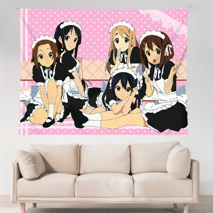 VIKAMA Anime Tapestry Sweet Fun Mvp Sisters & Cat Ears Maid & Electro Girls Ins Style Living Room Kawaii Decoration Game Room