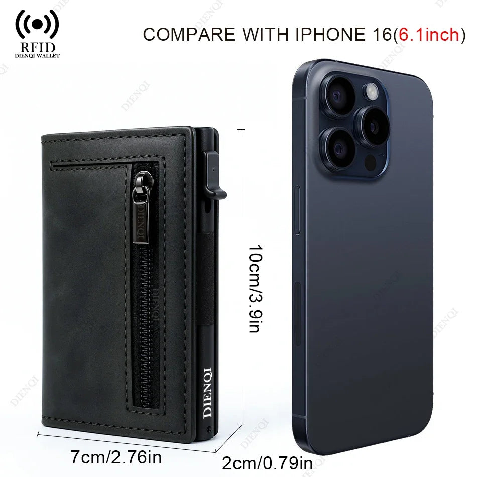 Engraved  Wallets Rfid Credit Card Holder Carbon Fiber Luxury Brand Cardholder Case Leather Magnetic Coin Purse Wallet for Men