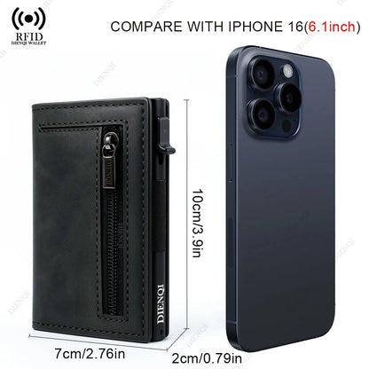 Engraved  Wallets Rfid Credit Card Holder Carbon Fiber Luxury Brand Cardholder Case Leather Magnetic Coin Purse Wallet for Men