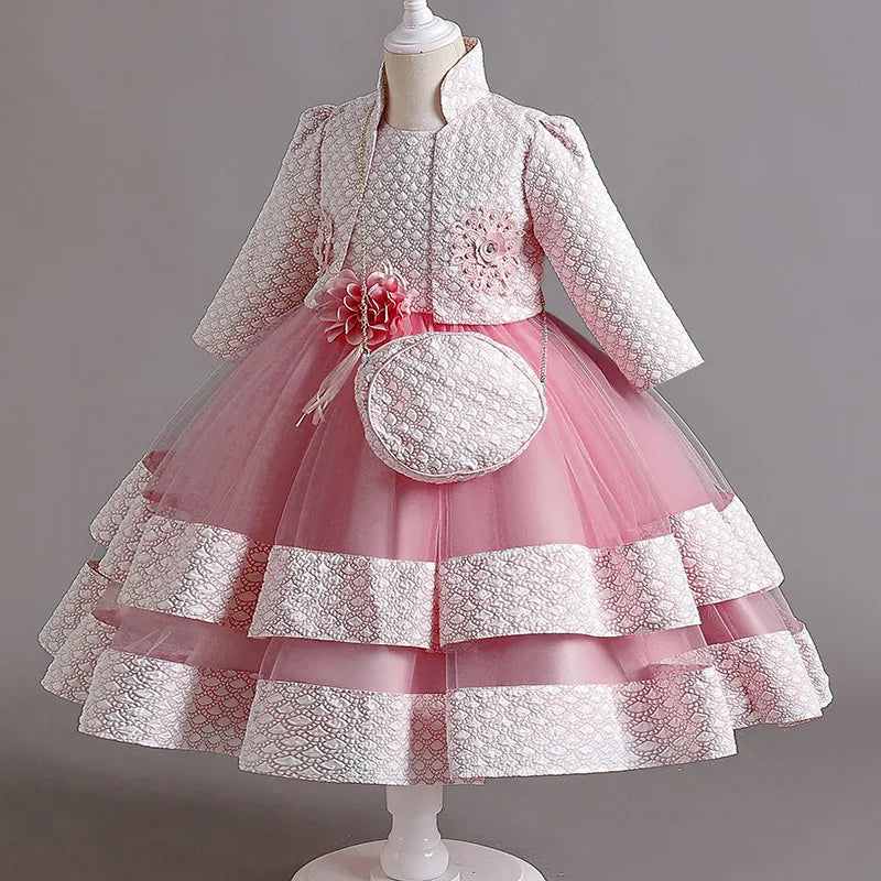 New Girls' Dress Two Piece Set 3-10 Years Old Gorgeous Christmas Performance Dress Autumn Girls' Party Prom Dress
