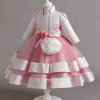 New Girls' Dress Two Piece Set 3-10 Years Old Gorgeous Christmas Performance Dress Autumn Girls' Party Prom Dress