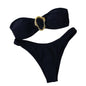 Women Bikini Set Solid Color Underwire Padded Push-Up Split Bikini Bra Print High Waist Bottoms Swimsuit Women Bathing Suit