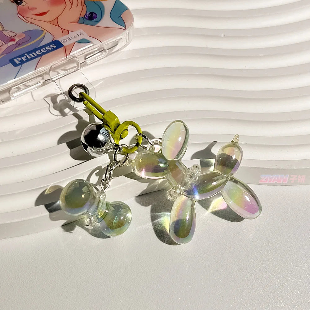 Kawaii Balloon Dog Key Chains Colorful Transparent Cartoon Dog Beautiful Bag Accessories Fashion Key Ring Pendants