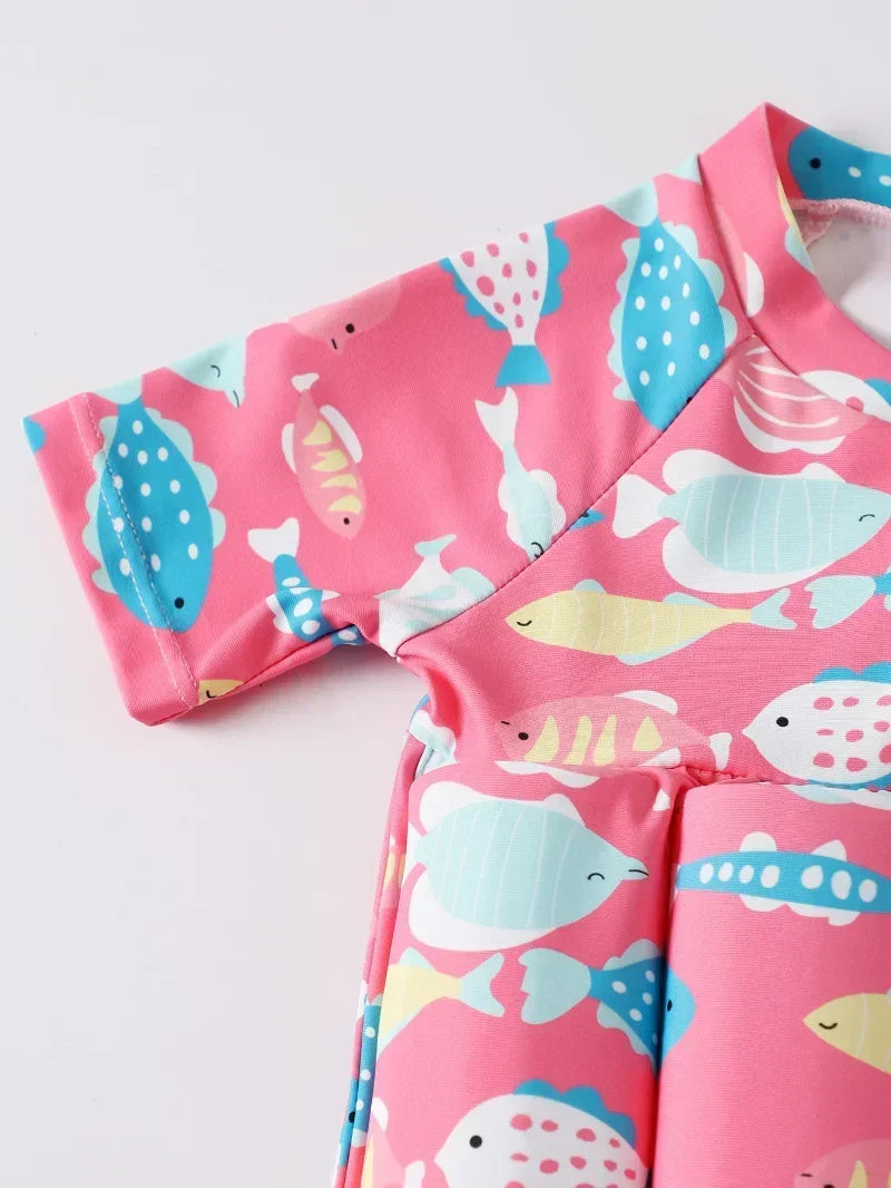 Children's Buoyancy Swimsuit One-piece Swimsuit for Kids Floating Rash Guards Cartoon Print Girls Boys Swimwear Swimming Clothes