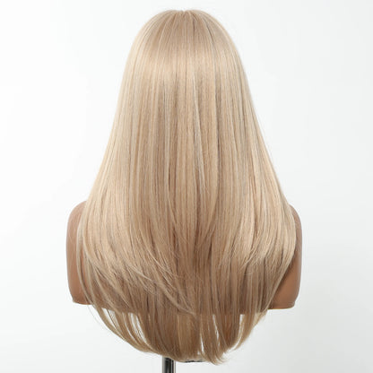 Perruques synthétiques longues blondes EASIHAIR pour femmes, cheveux naturels lisses et dégradés avec frange, résistantes à la chaleur, pour un usage quotidien