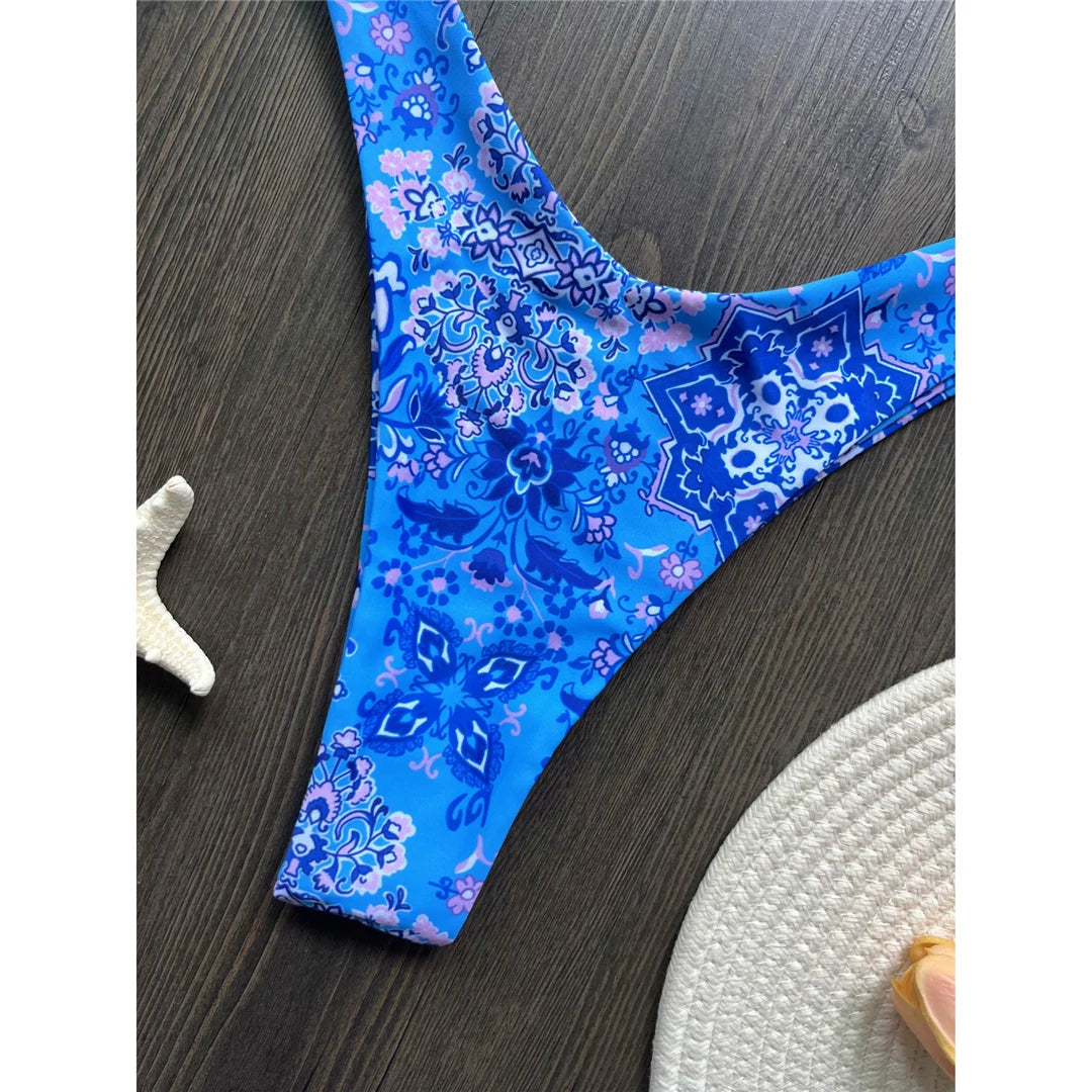 Sexy Colorful Floral Printed Bandeau Bikini Female Swimsuit Women Swimwear Two-pieces Bikini set Bather Bathing Suit Swim K6137