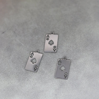 Lot de 3 breloques en acier inoxydable en forme de carte à jouer, As de cœur, pour la fabrication de bijoux, de boucles d'oreilles, de colliers et d'accessoires