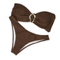 Women Bikini Set Solid Color Underwire Padded Push-Up Split Bikini Bra Print High Waist Bottoms Swimsuit Women Bathing Suit