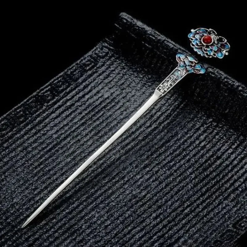 Classic charms enamel Lotus flower blue tiara hair Jewelry 925 silver exquisite ethnic style Hanfu qipao hanfu accessories