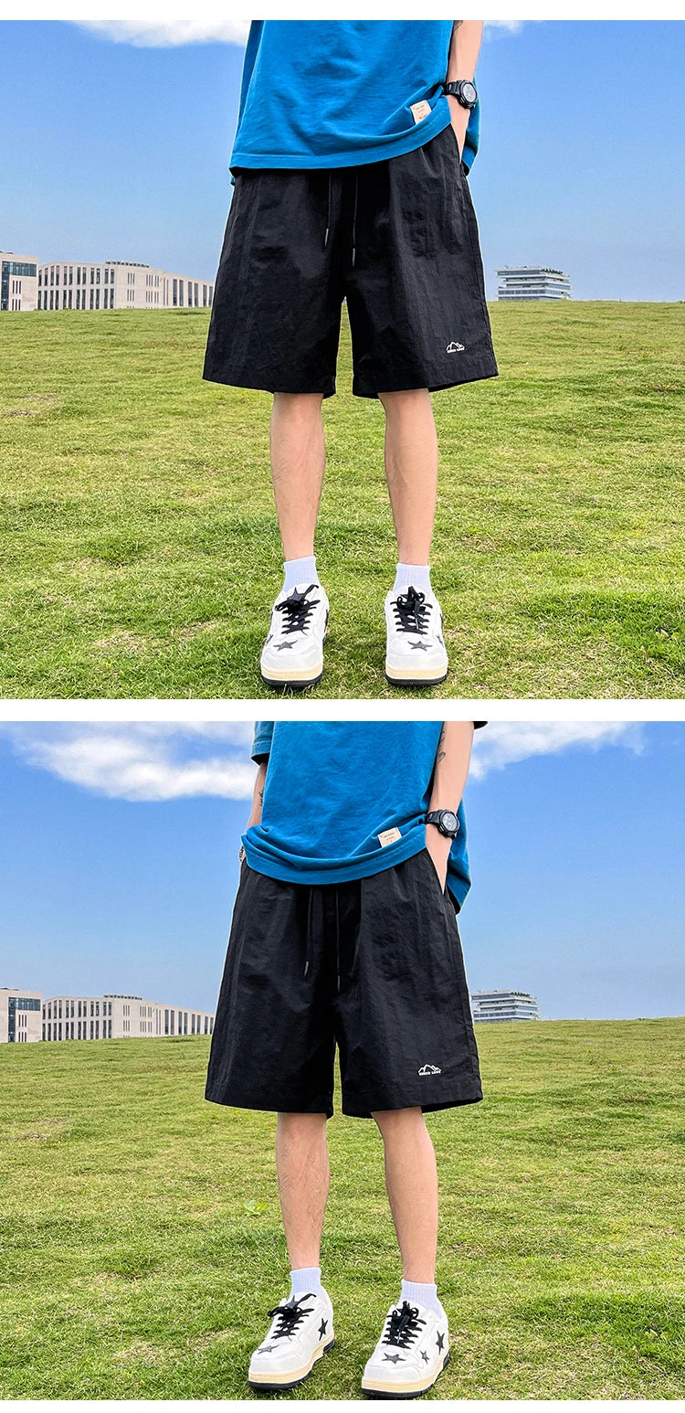 Pantalons courts pour hommes, pantalons décontractés d'été, pantalons à cordon de serrage, salopettes coréennes simples et polyvalentes, pantalons amples tendance pour hommes