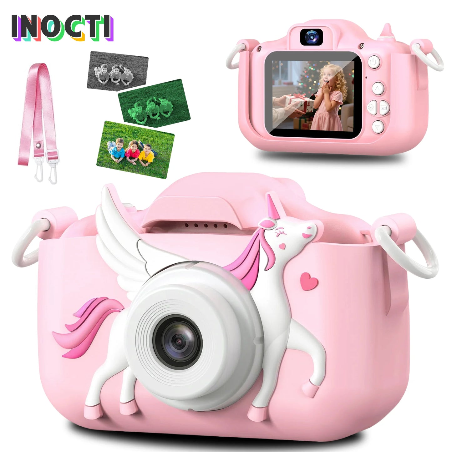 INOCTI Kids Digital Camera, Toddler Video Camera, 1080P HD Dual Lens, For 3-12 Year Old Girls Christmas Birthday Gifts Toys