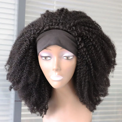 Afro Kinky Curly Headband Wigs Virgin Remy Human Hair Wig  4B 3C Afro Curly  Brazilian Hair Machine Made Wig With Band For Women