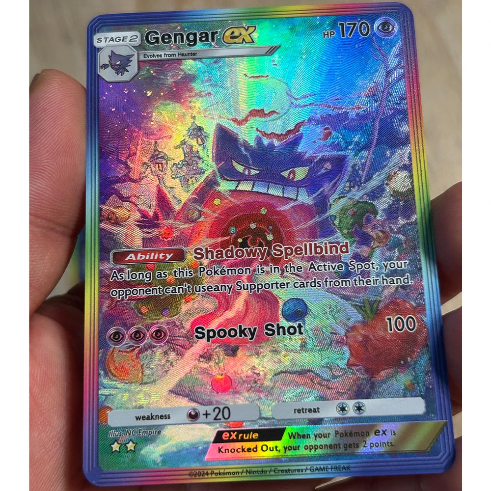 3Pcs/set DIY Anime PTCG Collection Card Gengar Ex HP170 English Spooky Shot Refractive Color Flash Relief Card Kid Gifts Toy