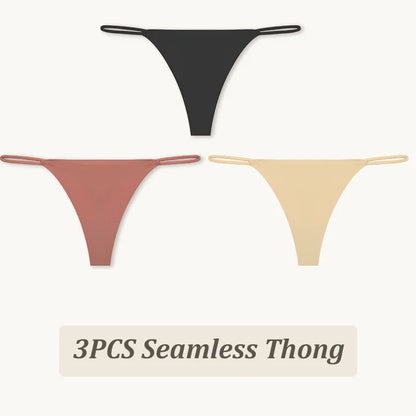 3PCS Seamless Thong Women Thin Strap Low Waist High Flexibility Panties Sexy Underwear Ladies Briefs T-back Comfortable Women