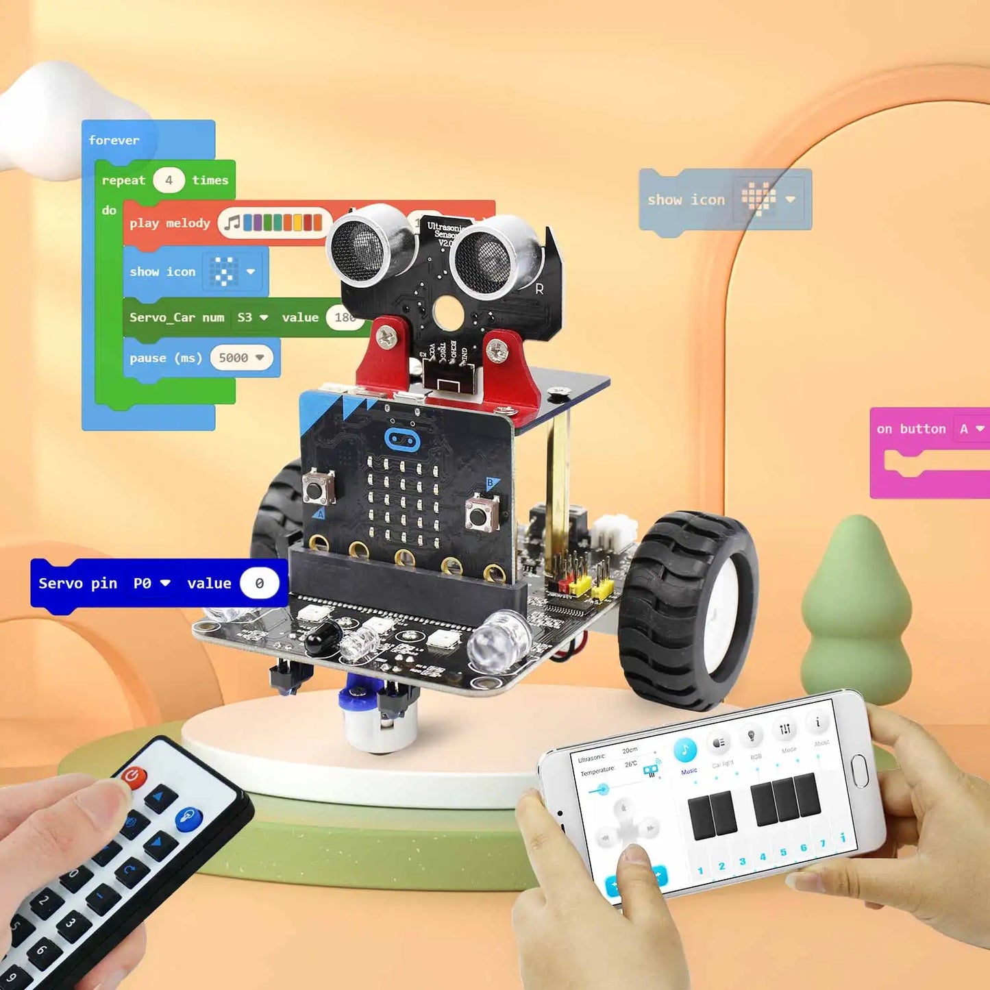 Yahboom Programmable Robot Smart Car for Kids Gift Education DIY Learning Coding Kit APP IR Control Compatible with Microbit V2