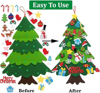 Felt Christmas Tree Gifts for Toddlers Kids with Led String Light, 3.2ft Wall Hanging DIY Xmas Tree 32 Ornaments Home Decoration