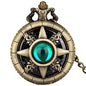 Exquisite Emerald-green Stone Bronze Case Quartz Pocket Watch Simple White Dial Chain Clock Necklace Pendant Watch for Men Women