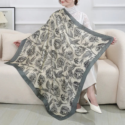 ELAIFRUIHAO Foulard en soie florale pour femme, hijab, bandana imprimé, grand format, carré, 110 cm, en satin