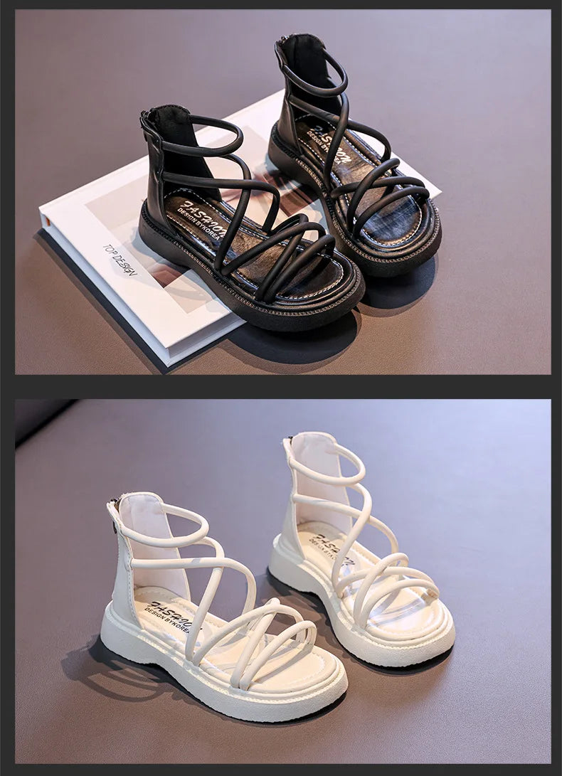 Girls' Roman Shoes 2025 New Fashionable Baby Shoes, Middle and High Top, Little Girls' Open toed Soft soled Princess Sandals