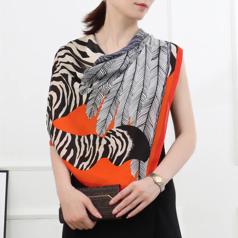 ELAIFRUIHAO Foulard en soie florale pour femme, hijab, bandana imprimé, grand format, carré, 110 cm, en satin