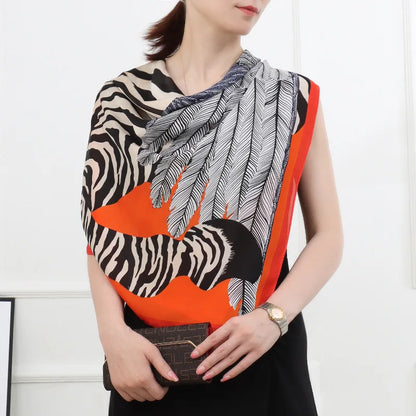 ELAIFRUIHAO Foulard en soie florale pour femme, hijab, bandana imprimé, grand format, carré, 110 cm, en satin