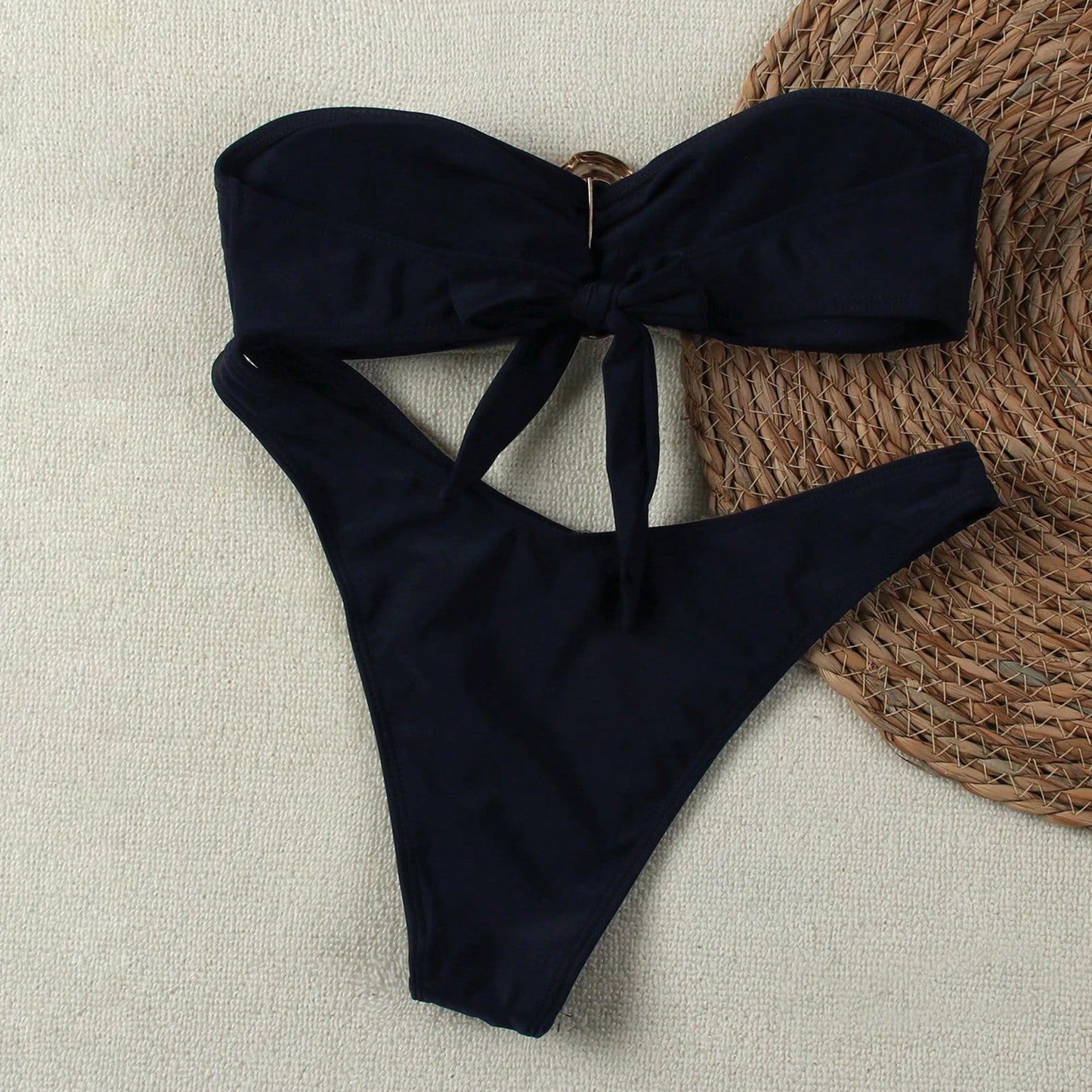 Women Bikini Set Solid Color Underwire Padded Push-Up Split Bikini Bra Print High Waist Bottoms Swimsuit Women Bathing Suit