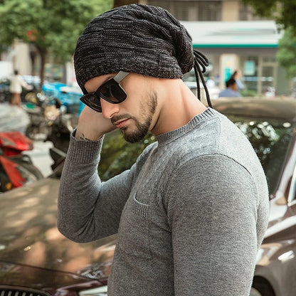 Bonnet tricoté chaud pour homme et femme, bonnet à pompon, bandana, cordon de serrage, écharpe, épais, chaud et doux, tête et cou