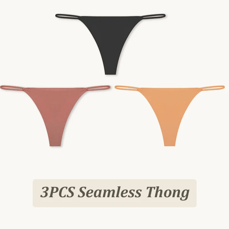 3PCS Seamless Thong Women Thin Strap Low Waist High Flexibility Panties Sexy Underwear Ladies Briefs T-back Comfortable Women