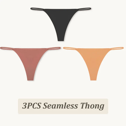 3PCS Seamless Thong Women Thin Strap Low Waist High Flexibility Panties Sexy Underwear Ladies Briefs T-back Comfortable Women